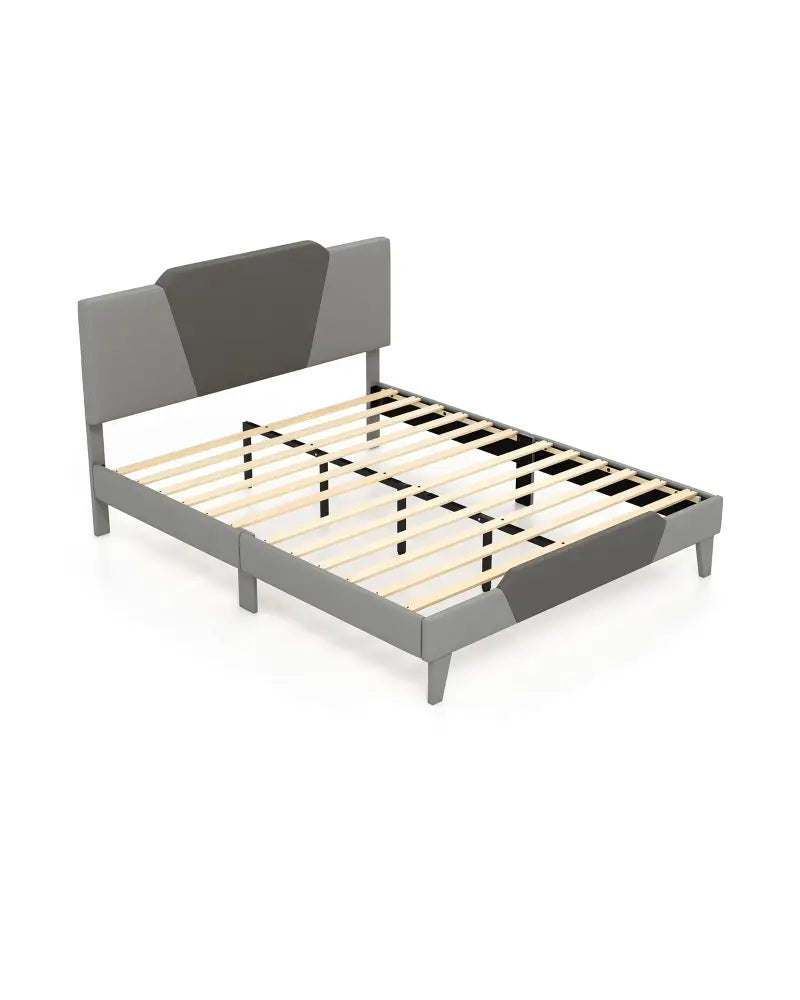 Full/Queen/Twin Velvet Upholstered Bed Frame with High Headboard-Queen Size - Gray - Simple Bed Frame