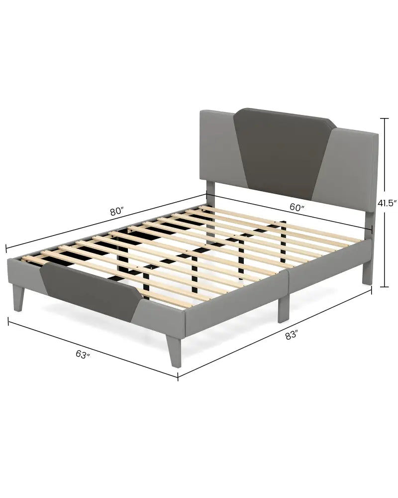 Full/Queen/Twin Velvet Upholstered Bed Frame with High Headboard-Queen Size - Gray - Simple Bed Frame