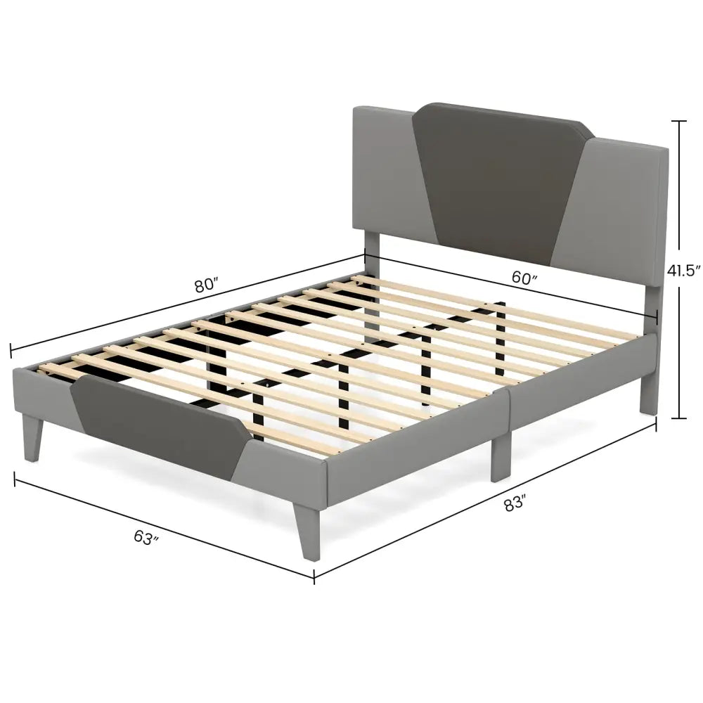 Full/Queen/Twin Velvet Upholstered Bed Frame with High Headboard-Queen Size - Gray - Simple Bed Frame