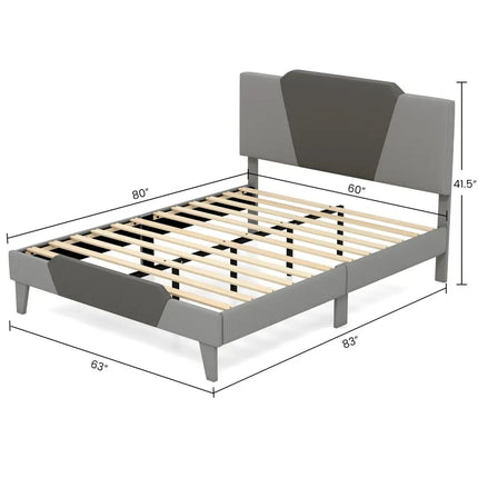 Full/Queen/Twin Velvet Upholstered Bed Frame with High Headboard-Queen Size - Gray - Simple Bed Frame