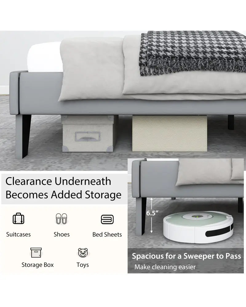 Full/Queen/Twin Velvet Upholstered Bed Frame with High Headboard-Queen Size - Gray - Simple Bed Frame