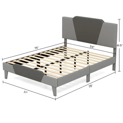 Full/Queen/Twin Velvet Upholstered Bed Frame with High Headboard-Full Size - Gray - Simple Bed Frame