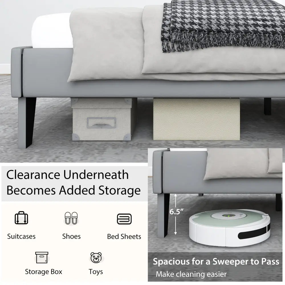 Full/Queen/Twin Velvet Upholstered Bed Frame with High Headboard-Full Size - Gray - Simple Bed Frame