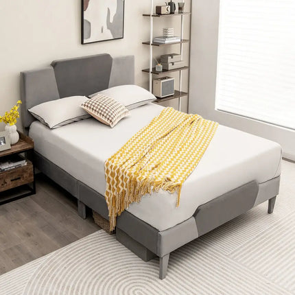Full/Queen/Twin Velvet Upholstered Bed Frame with High Headboard-Full Size - Gray - Simple Bed Frame