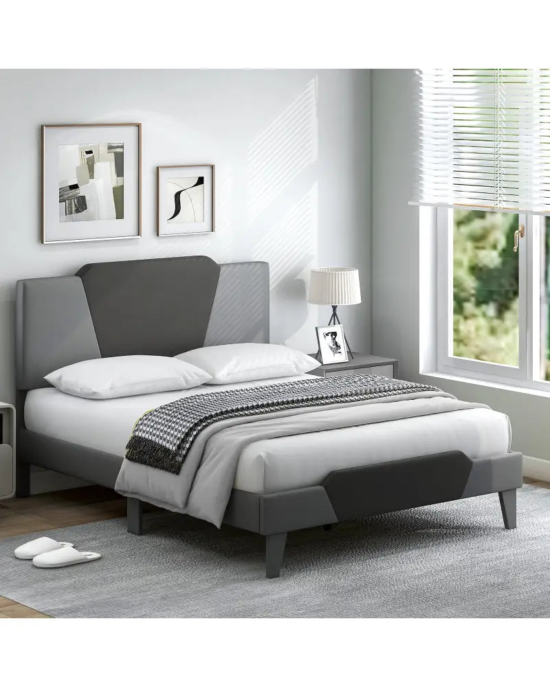 Full/Queen/Twin Velvet Upholstered Bed Frame with High Headboard-Full Size - Gray - Simple Bed Frame