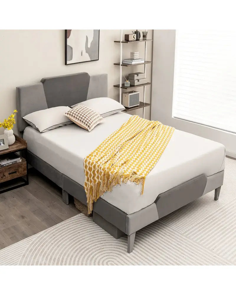 Full/Queen/Twin Velvet Upholstered Bed Frame with High Headboard-Full Size - Gray - Simple Bed Frame