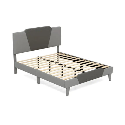 Full/Queen/Twin Velvet Upholstered Bed Frame with High Headboard-Full Size - Gray - Simple Bed Frame