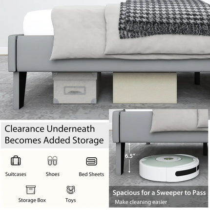 Full/Queen/Twin Velvet Upholstered Bed Frame with High Headboard-Full Size - Gray - Simple Bed Frame
