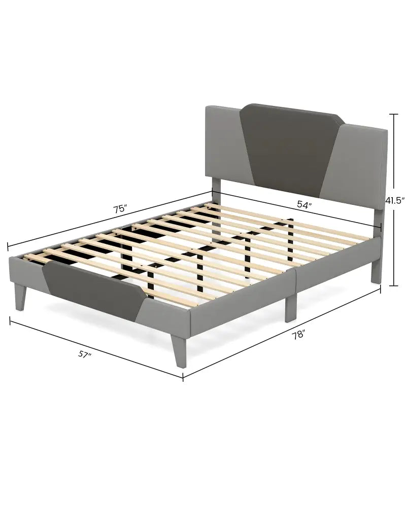 Full/Queen/Twin Velvet Upholstered Bed Frame with High Headboard-Full Size - Gray - Simple Bed Frame