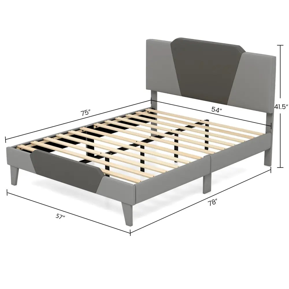 Full/Queen/Twin Velvet Upholstered Bed Frame with High Headboard-Full Size - Gray - Simple Bed Frame