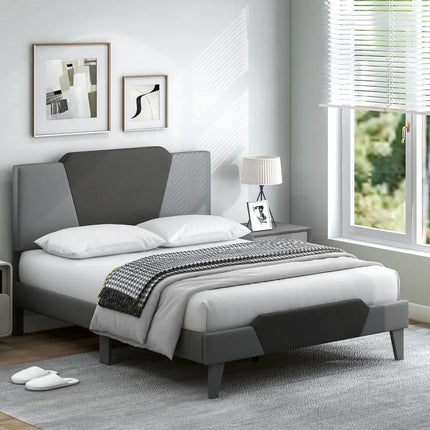 Full/Queen/Twin Velvet Upholstered Bed Frame with High Headboard-Full Size - Gray - Simple Bed Frame