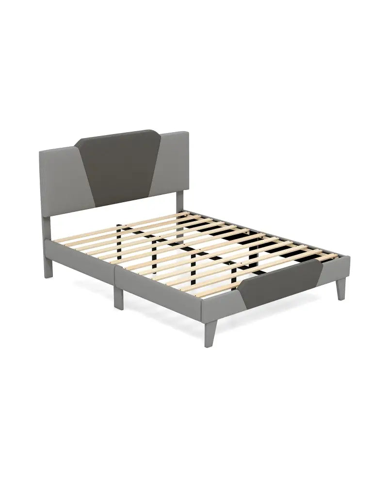 Full/Queen/Twin Velvet Upholstered Bed Frame with High Headboard-Full Size - Gray - Simple Bed Frame
