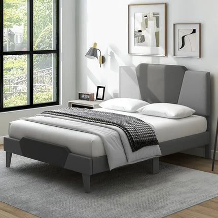 Full/Queen/Twin Velvet Upholstered Bed Frame with High Headboard-Full Size - Gray - Simple Bed Frame