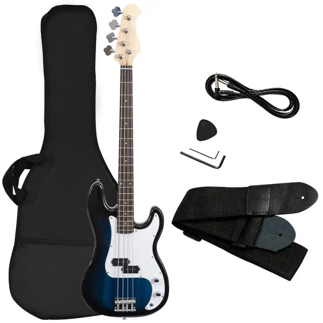 Full Size 4 String Electric Bass Guitar with Strap Bag-Blue - Blue - Guitar & Strings