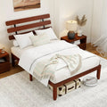 Full Size Bed Frame 15.5 Inch Solid Wood Platform Bed with Retro Headboard - Walnut - Simple Bed Frame