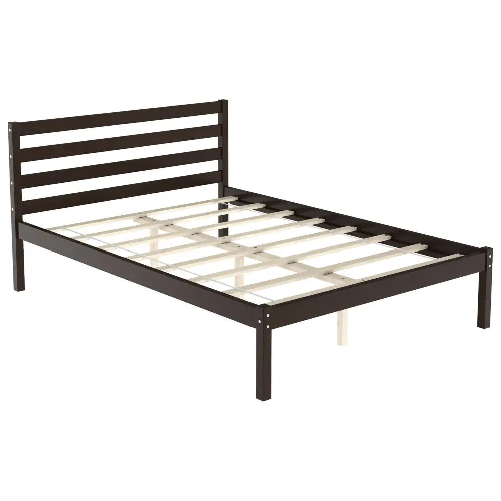 Full Size Bed frame Foundation with Solid Wooden Slat Suppor - Simple Bed Frame