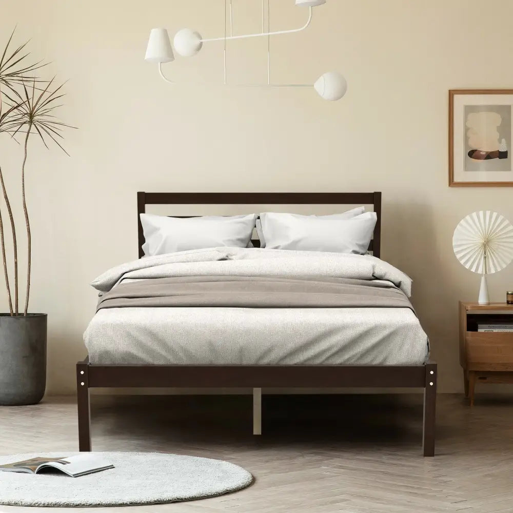 Full Size Bed frame Foundation with Solid Wooden Slat Suppor - Simple Bed Frame