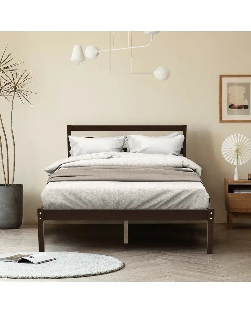 Full Size Bed frame Foundation with Solid Wooden Slat Suppor - Simple Bed Frame
