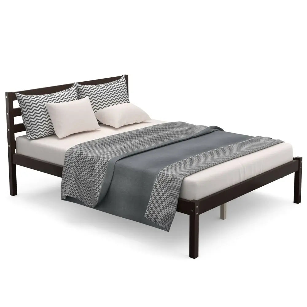 Full Size Bed frame Foundation with Solid Wooden Slat Suppor - Simple Bed Frame