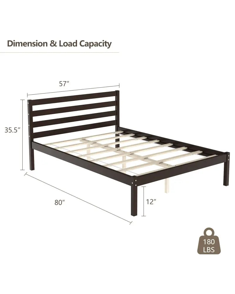 Full Size Bed frame Foundation with Solid Wooden Slat Suppor - Simple Bed Frame