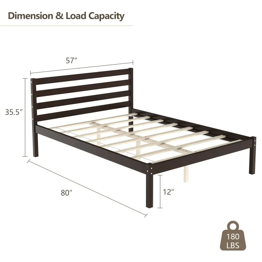 Full Size Bed frame Foundation with Solid Wooden Slat Suppor - Simple Bed Frame