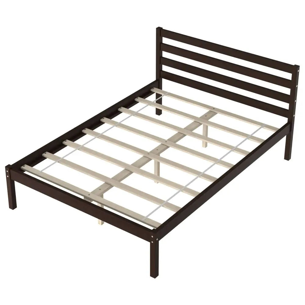 Full Size Bed frame Foundation with Solid Wooden Slat Suppor - Simple Bed Frame