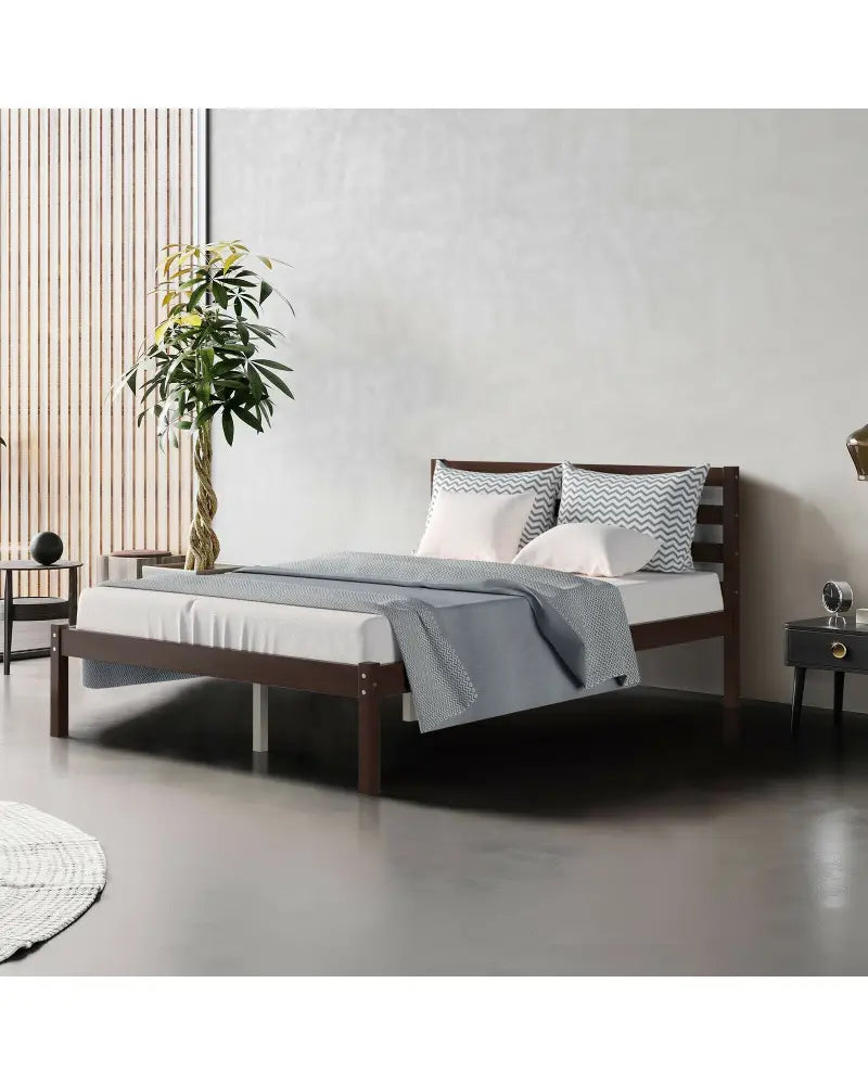 Full Size Bed frame Foundation with Solid Wooden Slat Suppor - Simple Bed Frame
