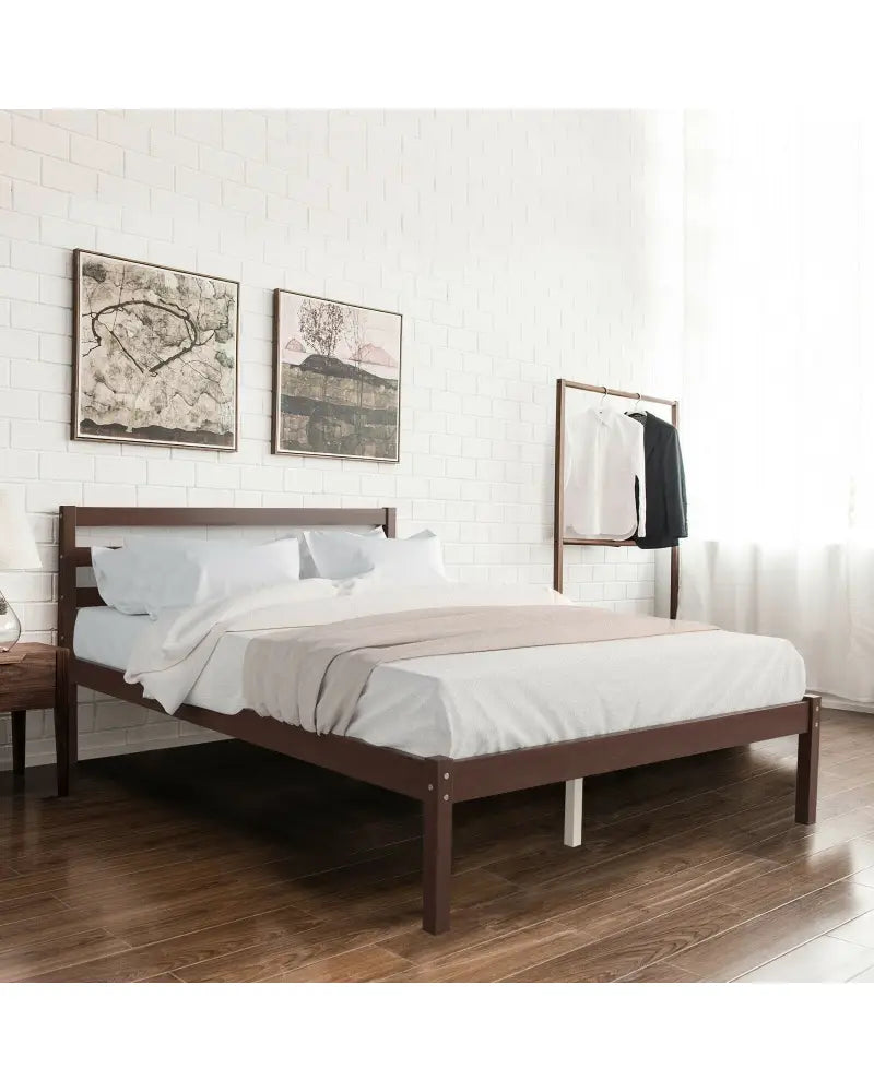 Full Size Bed frame Foundation with Solid Wooden Slat Suppor - Simple Bed Frame