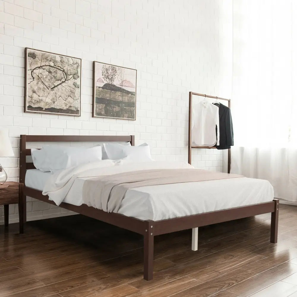 Full Size Bed frame Foundation with Solid Wooden Slat Suppor - Simple Bed Frame