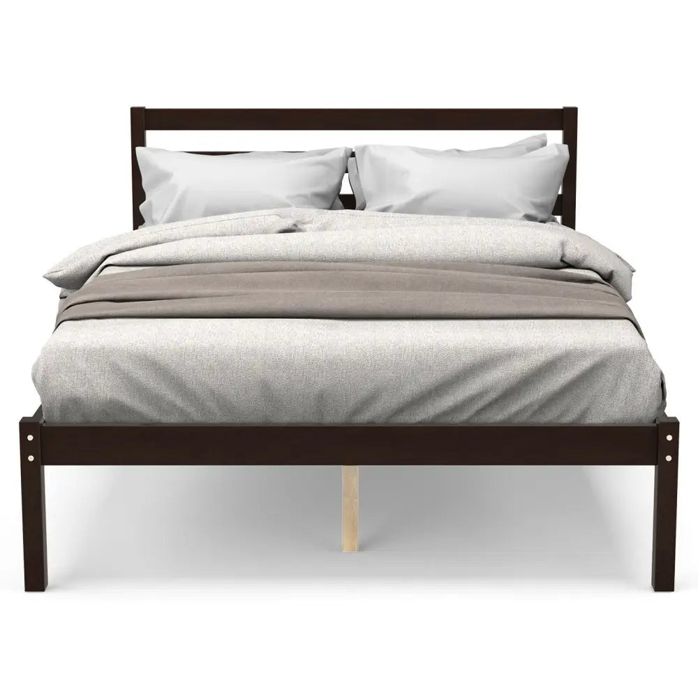 Full Size Bed frame Foundation with Solid Wooden Slat Suppor - Simple Bed Frame