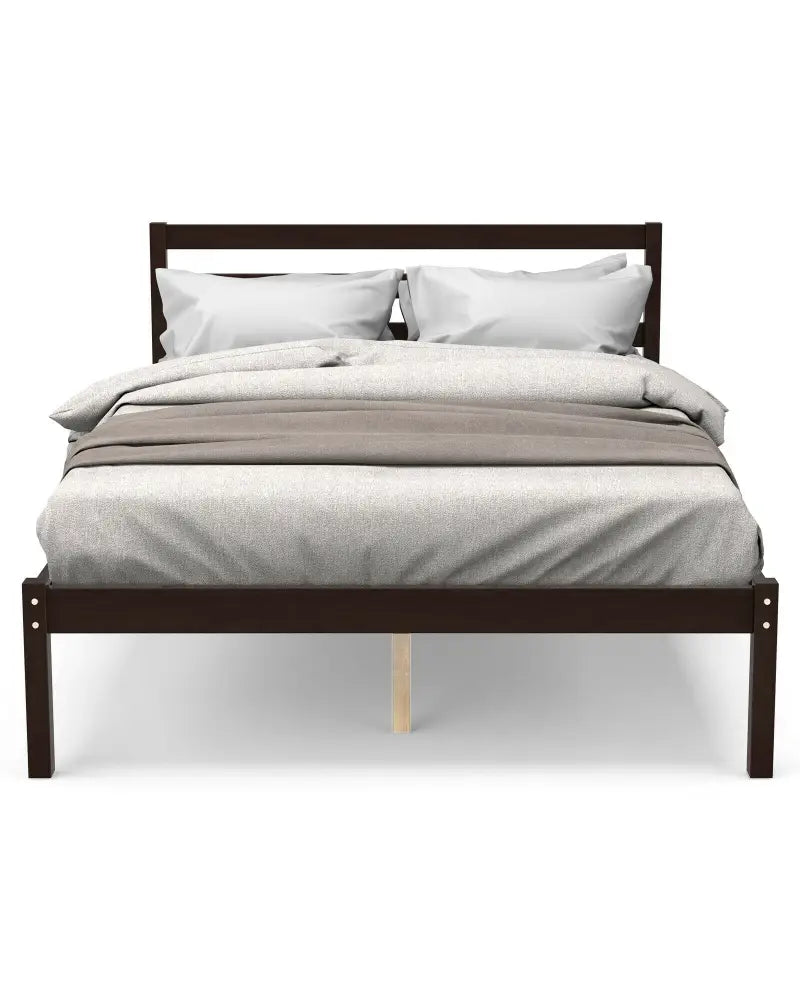 Full Size Bed frame Foundation with Solid Wooden Slat Suppor - Simple Bed Frame