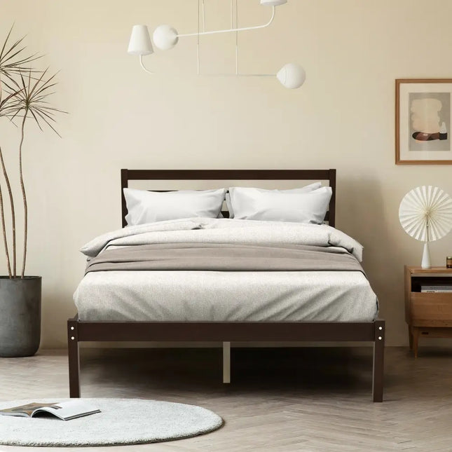 Full Size Bed frame Foundation with Solid Wooden Slat Suppor - Simple Bed Frame