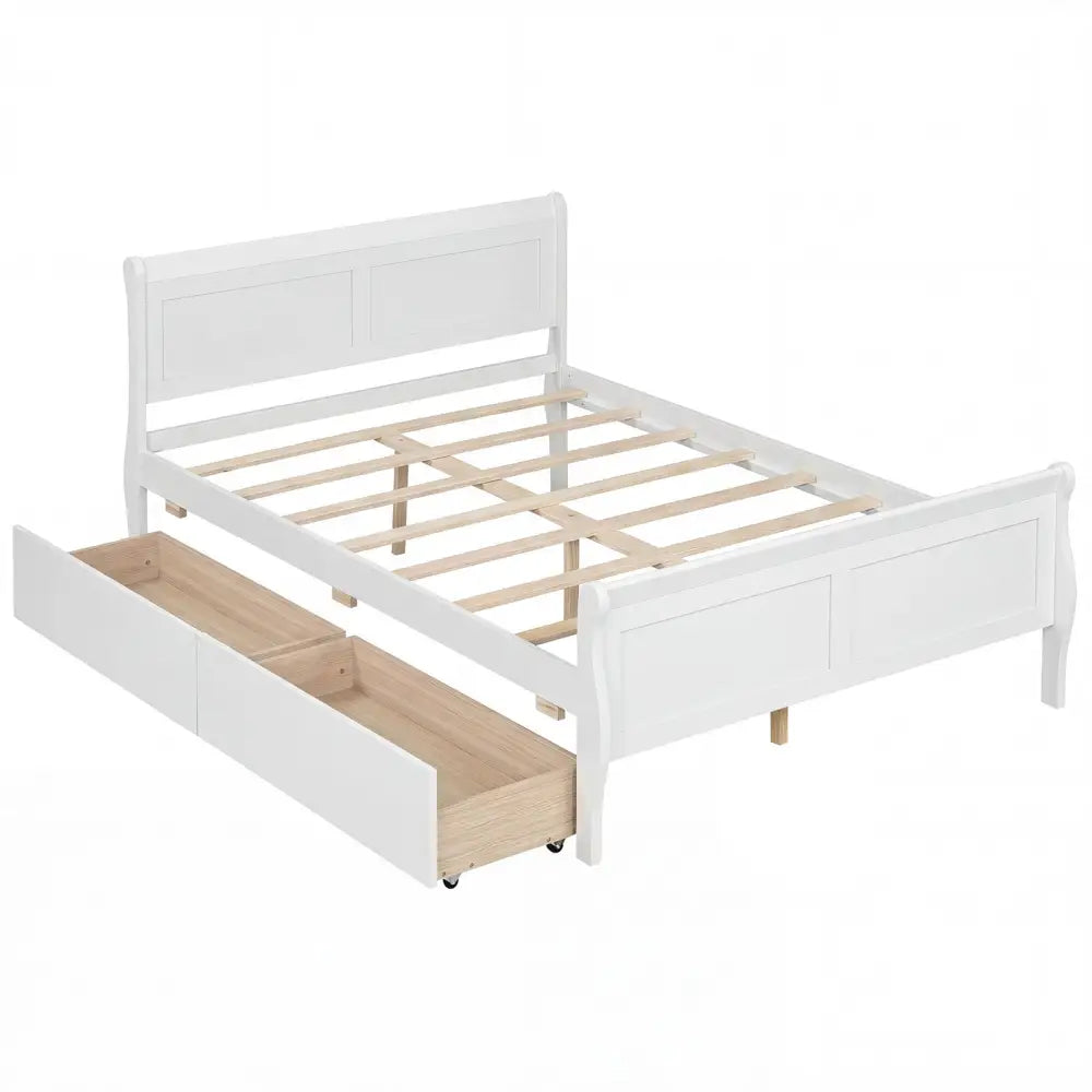 Full Size Bed Frame with 2 Storage Drawers and Footboard for Kids Teens Adults-White - White - Simple Bed Frame