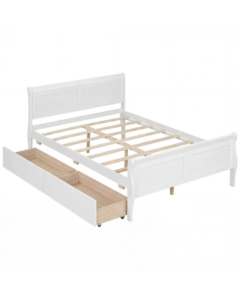 Full Size Bed Frame with 2 Storage Drawers and Footboard for Kids Teens Adults-White - White - Simple Bed Frame