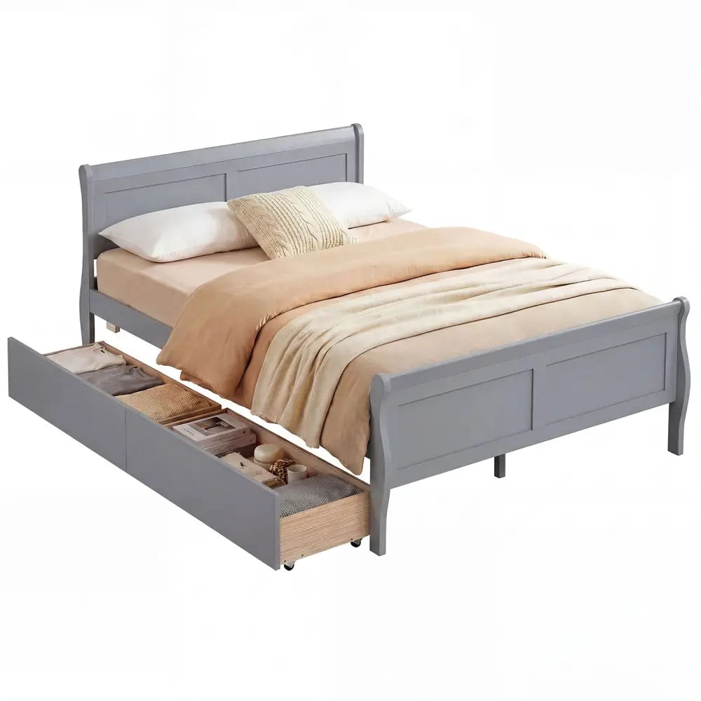 Full Size Bed Frame with 2 Storage Drawers and Footboard for Kids Teens Adults-Gray - Gray - Simple Bed Frame