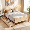 Full Size Bed Frame with 2 Storage Drawers and Footboard for Kids Teens Adults-Natural - Natural - Simple Bed Frame