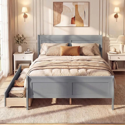 Full Size Bed Frame with 2 Storage Drawers and Footboard for Kids Teens Adults-Gray - Gray - Simple Bed Frame