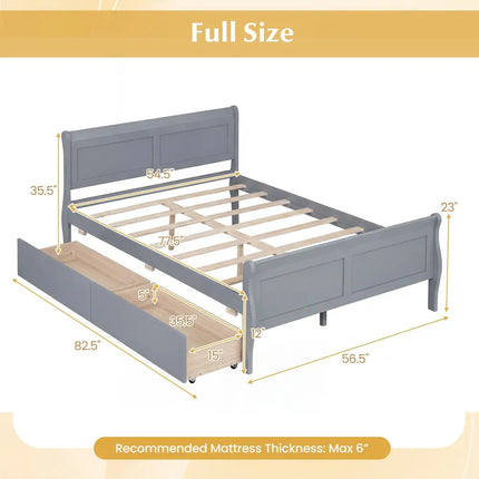 Full Size Bed Frame with 2 Storage Drawers and Footboard for Kids Teens Adults-Gray - Gray - Simple Bed Frame