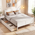 Full Size Bed Frame with 2 Storage Drawers and Footboard for Kids Teens Adults-White - White - Simple Bed Frame