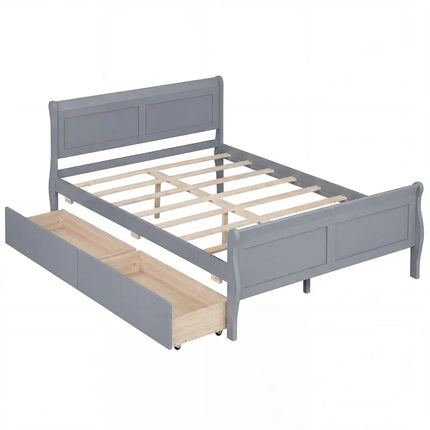 Full Size Bed Frame with 2 Storage Drawers and Footboard for Kids Teens Adults-Gray - Gray - Simple Bed Frame