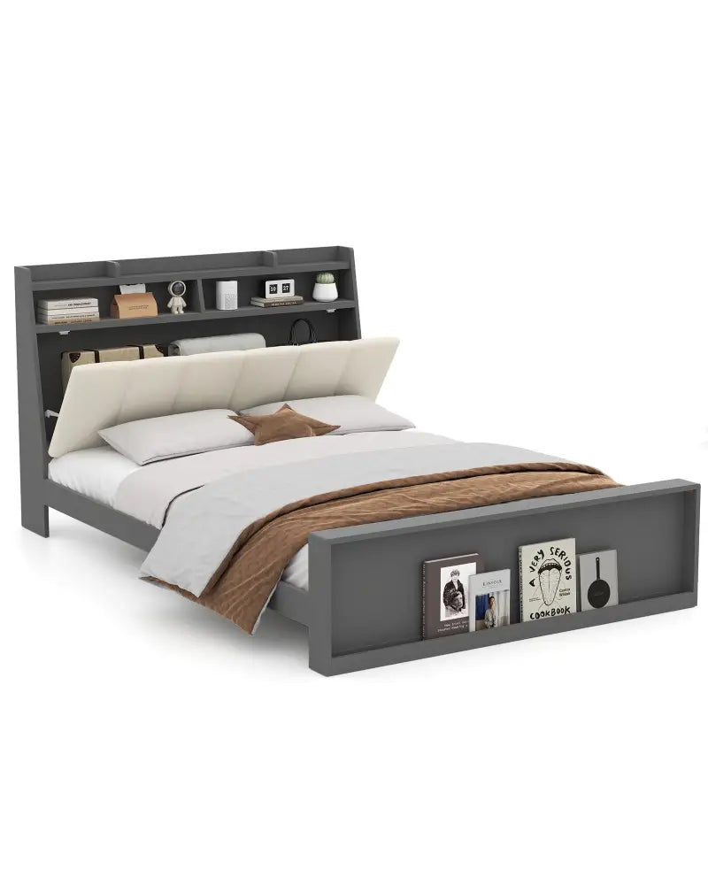 Full Size Bed Frame with Storage Modern Platform Bed with Headboard-Full Size - Gray - Simple Bed Frame