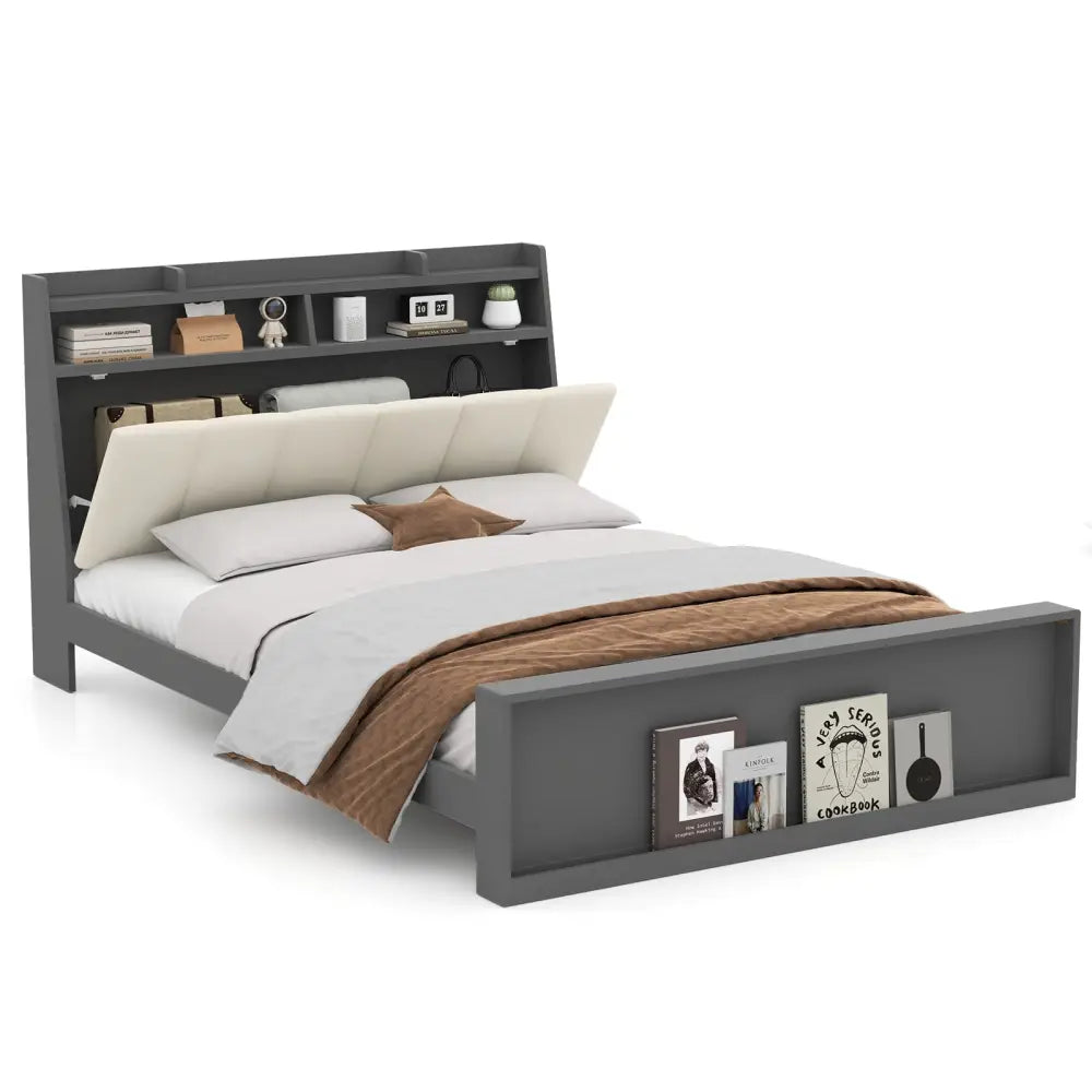 Full Size Bed Frame with Storage Modern Platform Bed with Headboard-Full Size - Gray - Simple Bed Frame