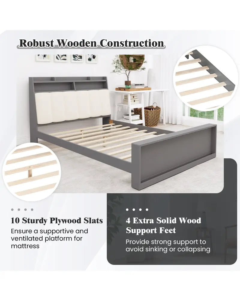 Full Size Bed Frame with Storage Modern Platform Bed with Headboard-Full Size - Gray - Simple Bed Frame