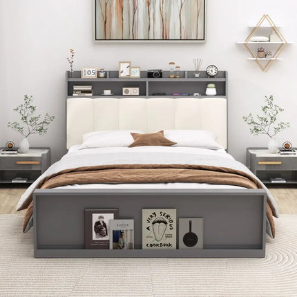 Full Size Bed Frame with Storage Modern Platform Bed with Headboard-Full Size - Gray - Simple Bed Frame