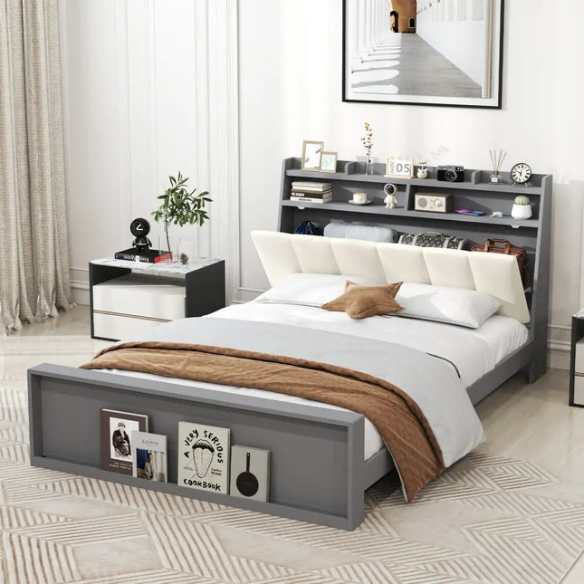 Full Size Bed Frame with Storage Modern Platform Bed with Headboard-Full Size - Gray - Simple Bed Frame