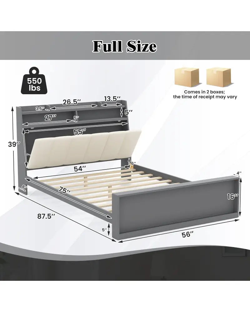 Full Size Bed Frame with Storage Modern Platform Bed with Headboard-Full Size - Gray - Simple Bed Frame