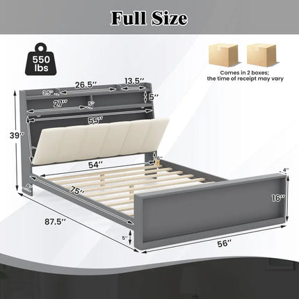 Full Size Bed Frame with Storage Modern Platform Bed with Headboard-Full Size - Gray - Simple Bed Frame