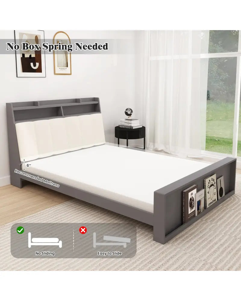 Full Size Bed Frame with Storage Modern Platform Bed with Headboard-Full Size - Gray - Simple Bed Frame