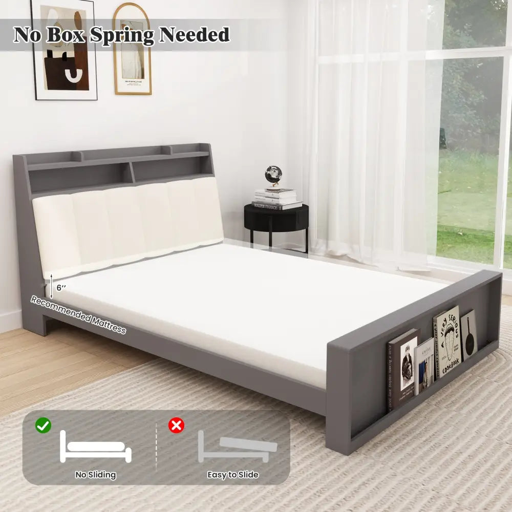 Full Size Bed Frame with Storage Modern Platform Bed with Headboard-Full Size - Gray - Simple Bed Frame