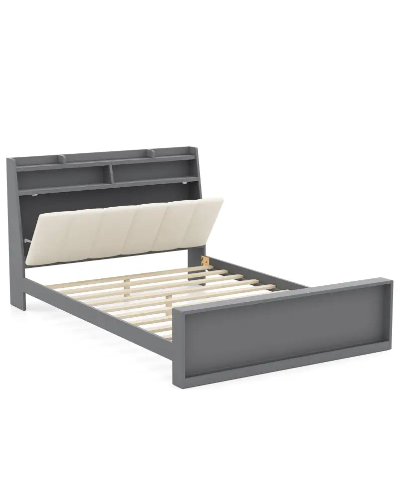 Full Size Bed Frame with Storage Modern Platform Bed with Headboard-Full Size - Gray - Simple Bed Frame